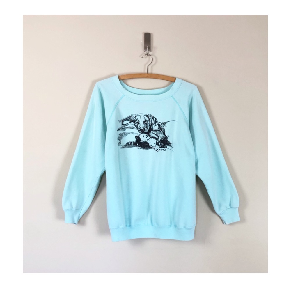 vintage 80s 90s puppy screen print crewneck long sleeve grandma normcore grunge